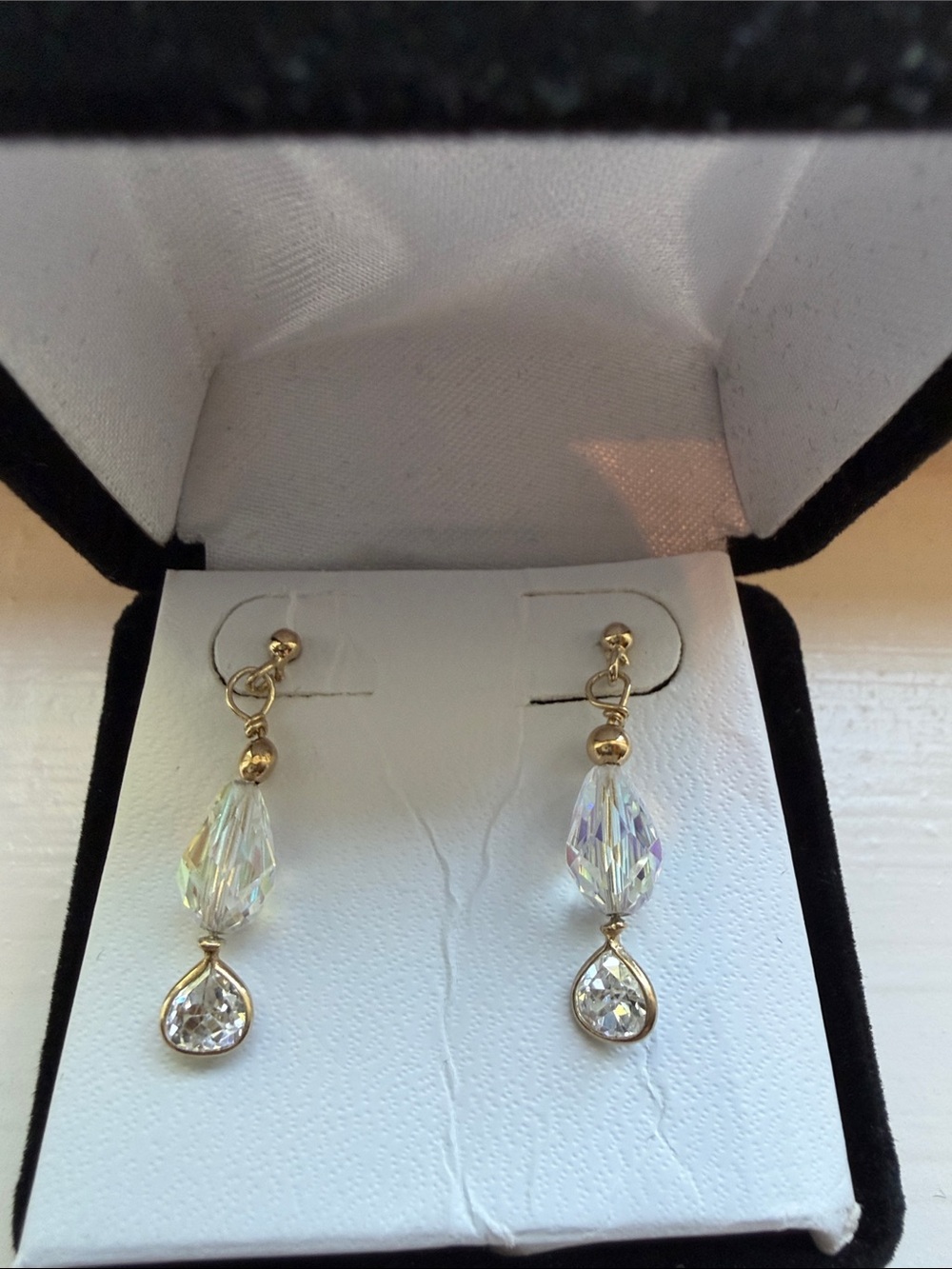 Crystal Teardrop Dangle Earrings - Gold filled wire- hand made.